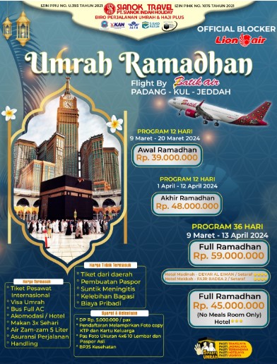Paket Umroh Ramadhan 2024 di  Kota Padang Sumatera Barat Terbaik